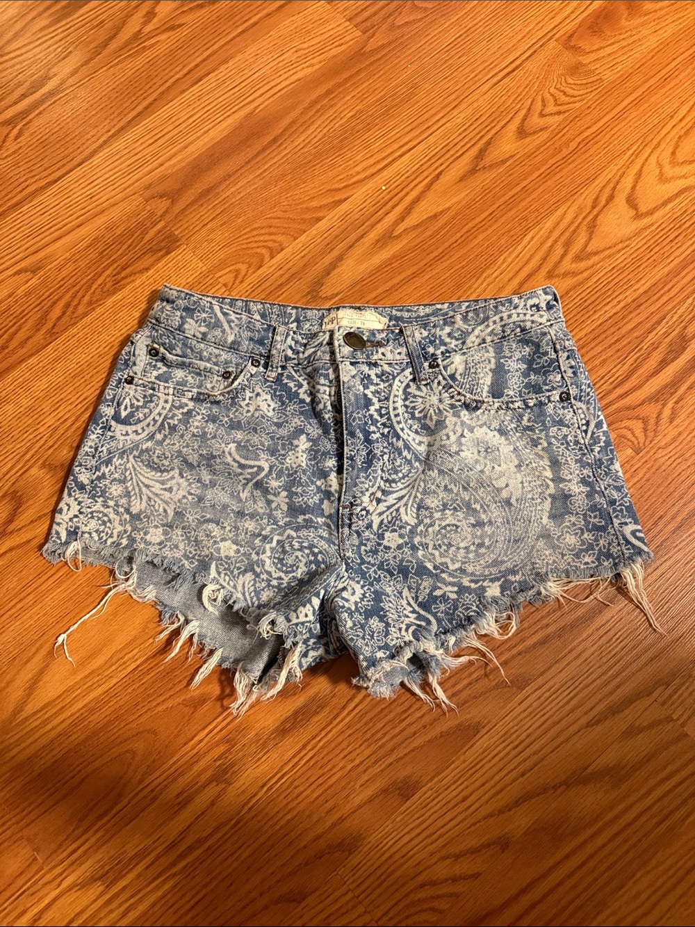 Free People Paisley Print Denim Shorts
